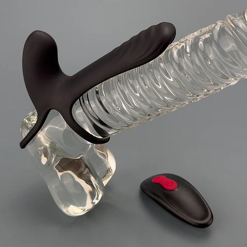Get in the rhythm of a true sex machine with this 2-motored vibrating cock ring. A double loop holds you super hard while two motors work G spot and clit, stretching her to fit your improved girth.