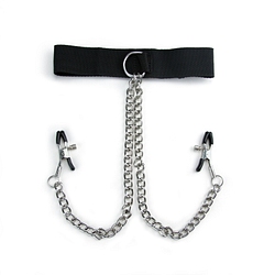 Fetish play collar with nipple clamps
