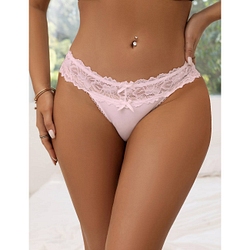 Blush lace-up thong