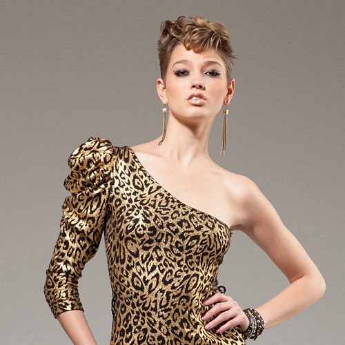 Product: Gold puff sleeve dress