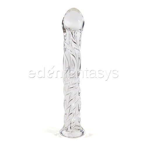 Product: Swirl ribbed glass dildo with curved G-spot head