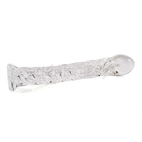 Product: Swirl ribbed glass dildo with curved G-spot head