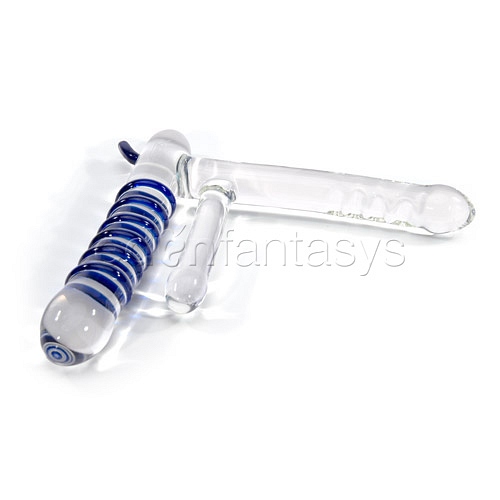 Product: Double penetration glass dildo gun