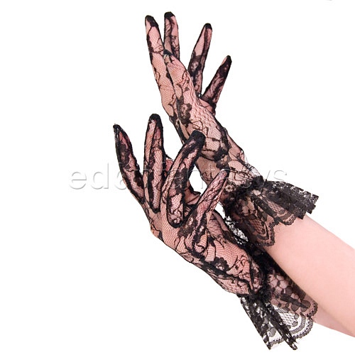 Product: Wrist length lace gloves with ruffled cuffs