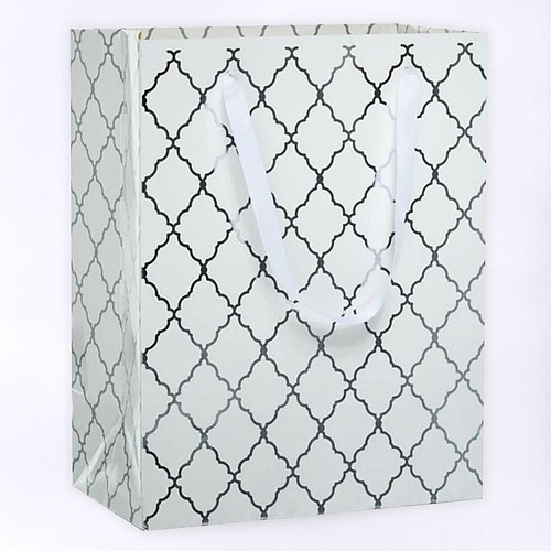 Silver diamond grid tote