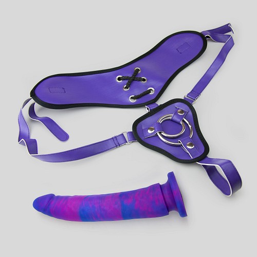 Wide back vegan harness and 8" silicone dildo set