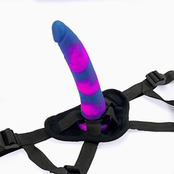Soft touch harness and 8" silicone dildo set
