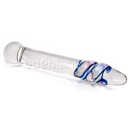 Product: Bulbous head dichro wrap glass dildo wand