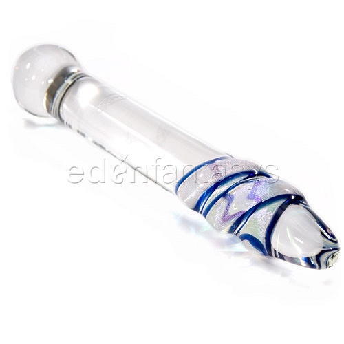 Product: Bulbous head dichro wrap glass dildo wand